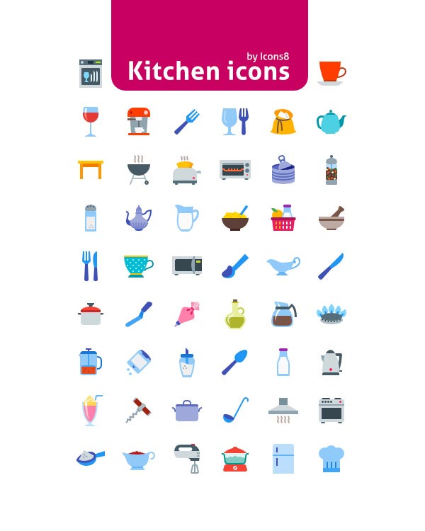 Colorful Kitchen Icons Set Free Download