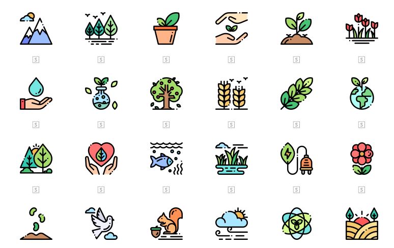 Minimal Colorful Nature Icons