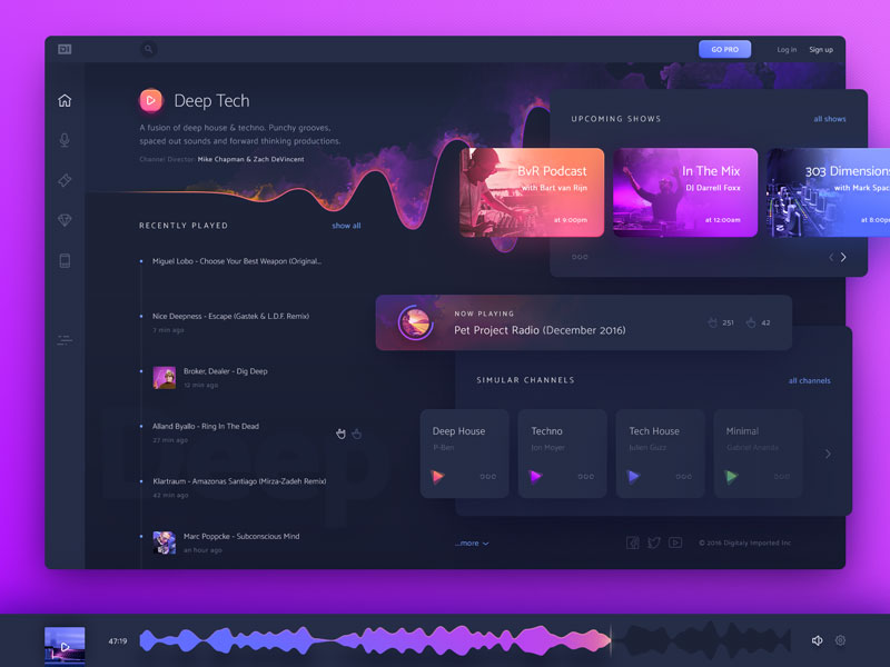 Music Gradient Dashboard UI Designs
