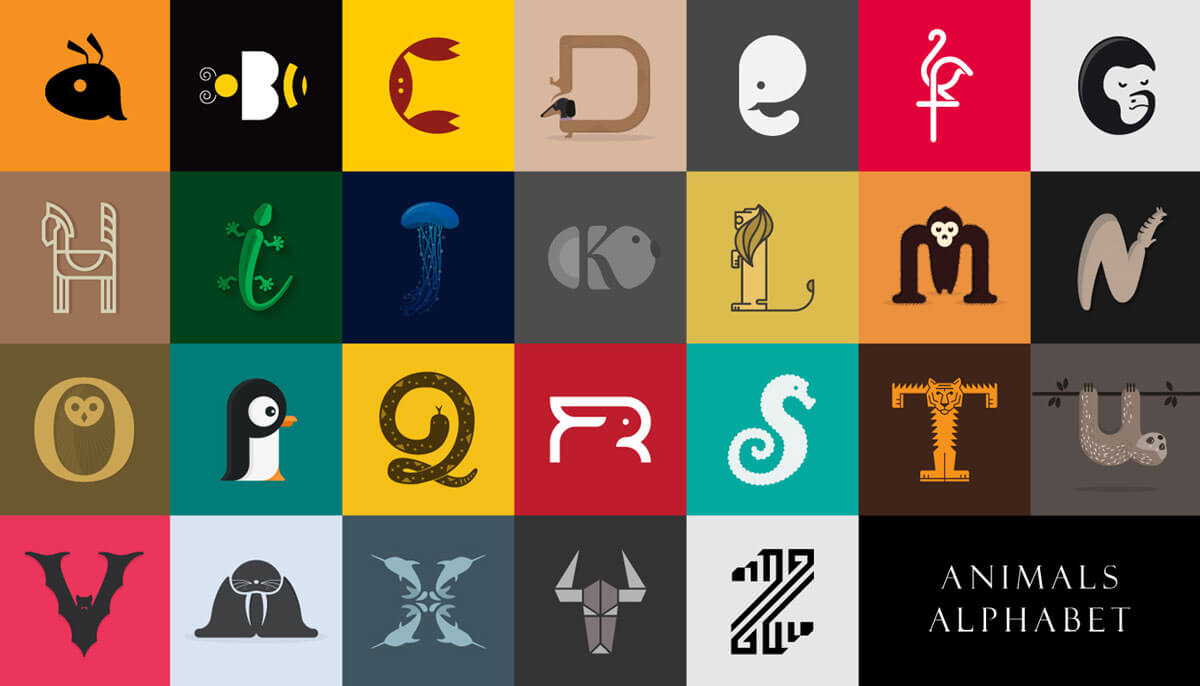 Designer Create Animals Clever Alphabetical Logos