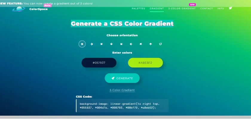 ColorSpace - Generate a CSS Color Gradient