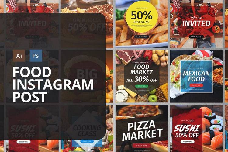 instagram food post and story psd template