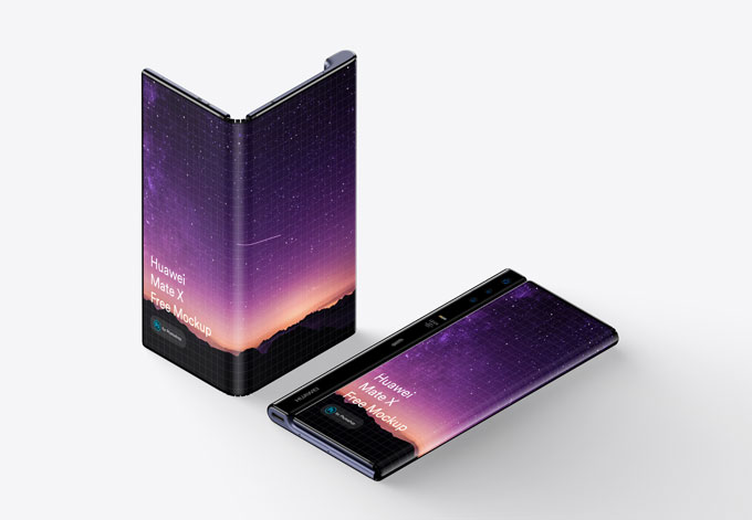 Free Huawei Mate X Foldable Phone PSD Mockup