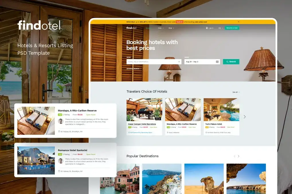 Findhotel - Hotel & Resort Listing PSD Template