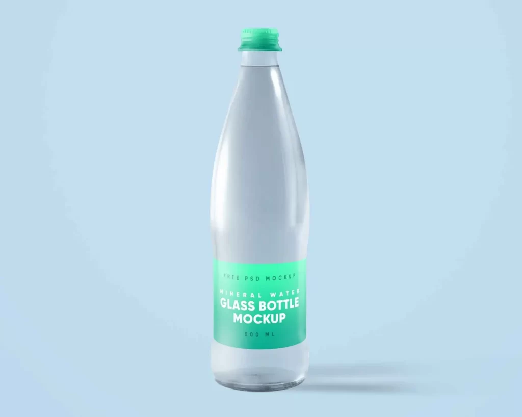 Free Glass Mineral Water Bottle Mockup PSD