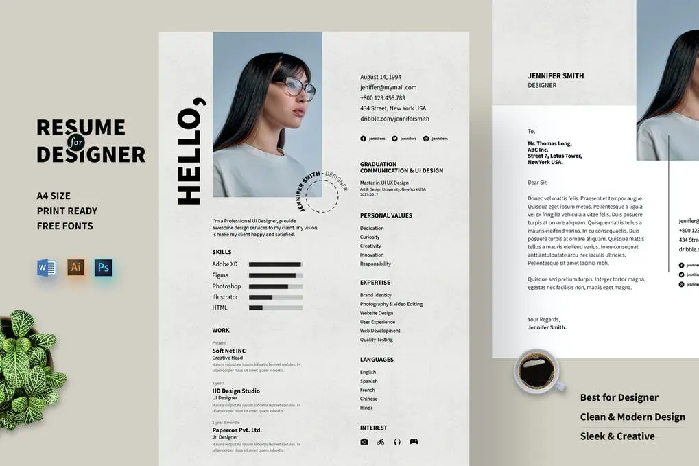 Clean & Modern Resume For Designer