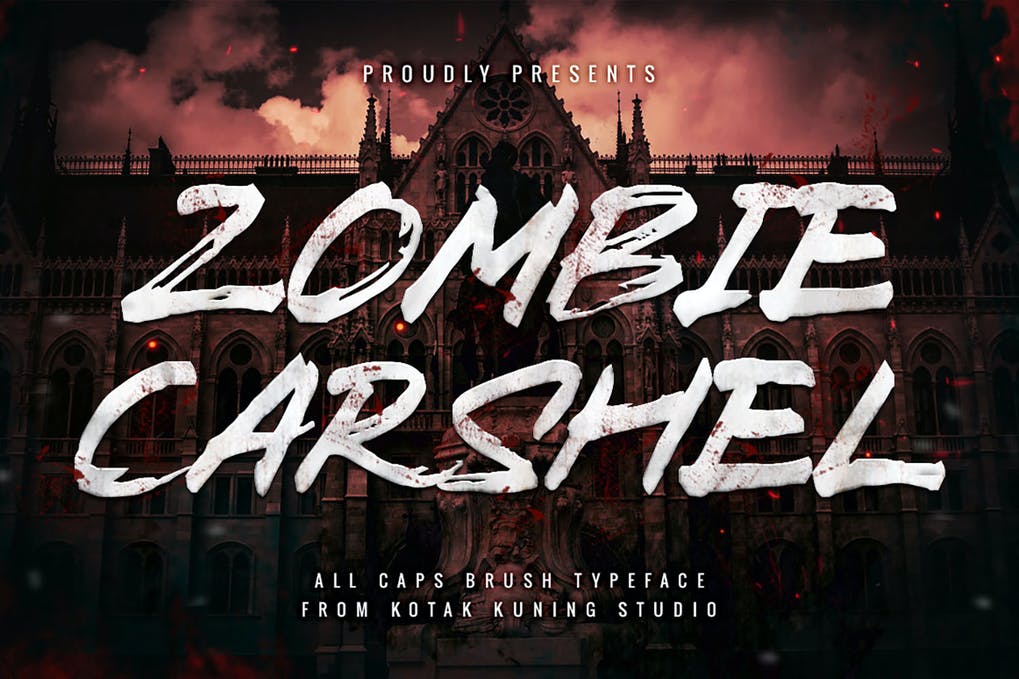 Zombie Carshel Scary Brush Textured Font