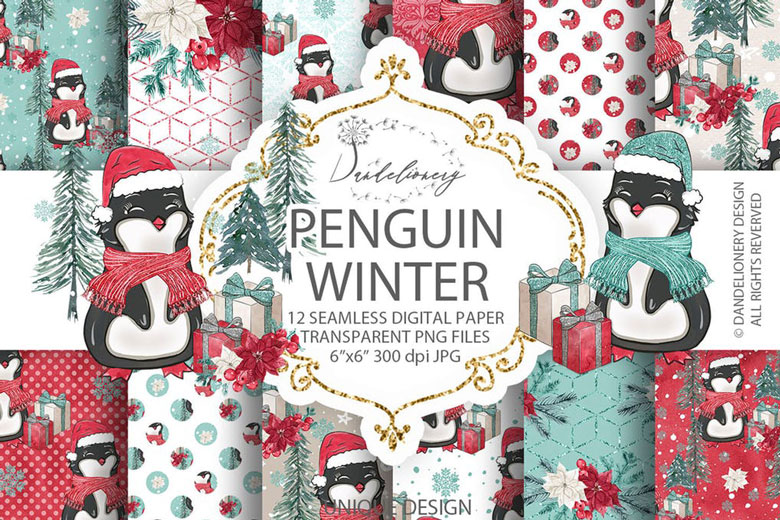 Penguin Winter digital paper pack