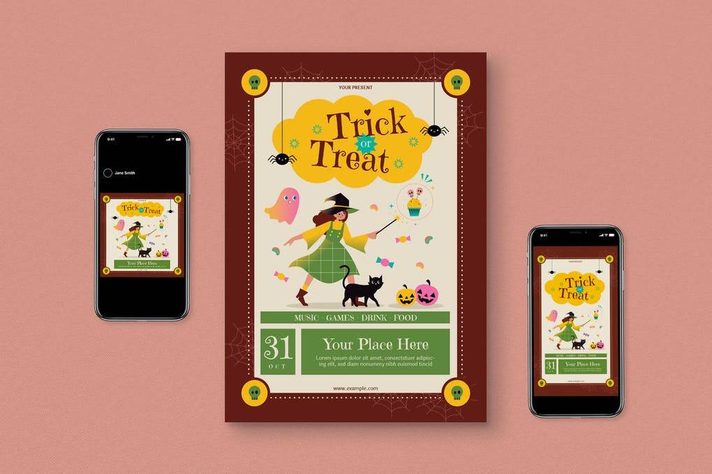 Halloween Cute Trick Or Treat Flyer Template