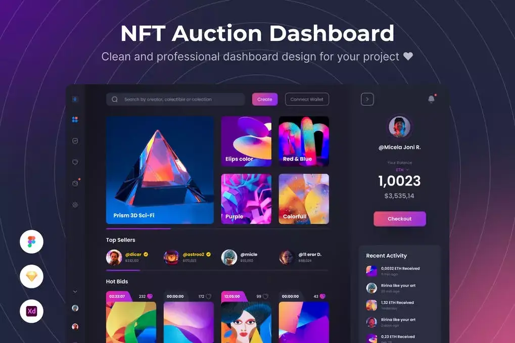 NFT Auction Clean Dashboard UI Kits Template