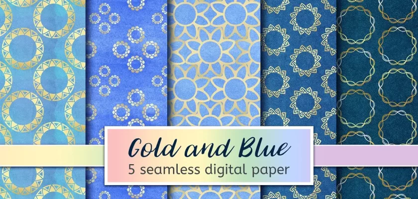 Blue & Gold Seamless Digital Paper Free Download