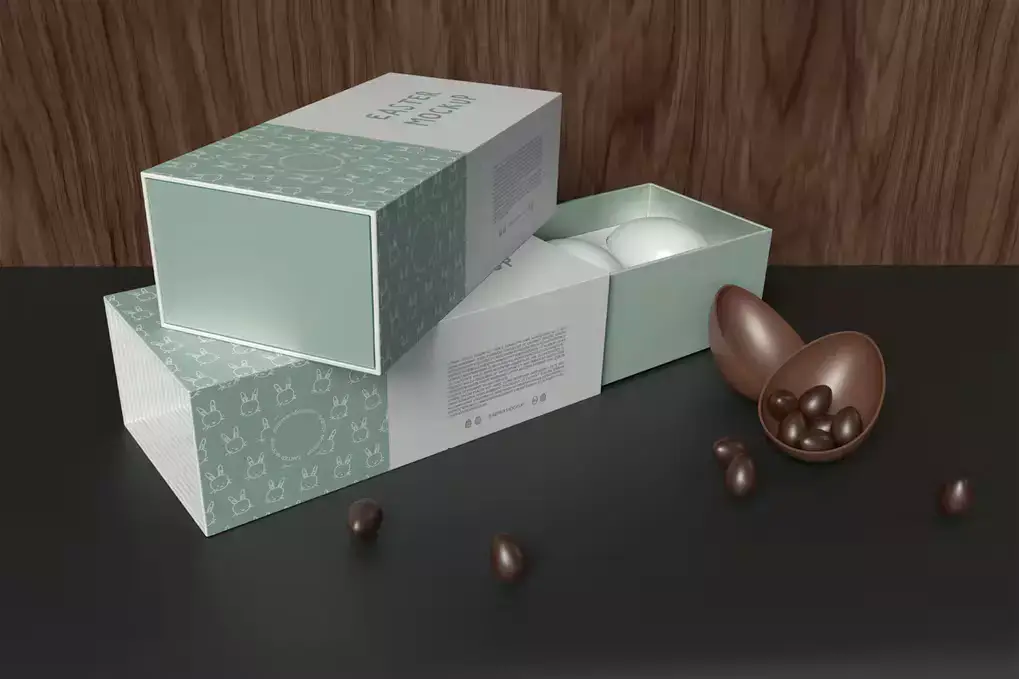 Easter Eggs With Cardboard Box Mockup