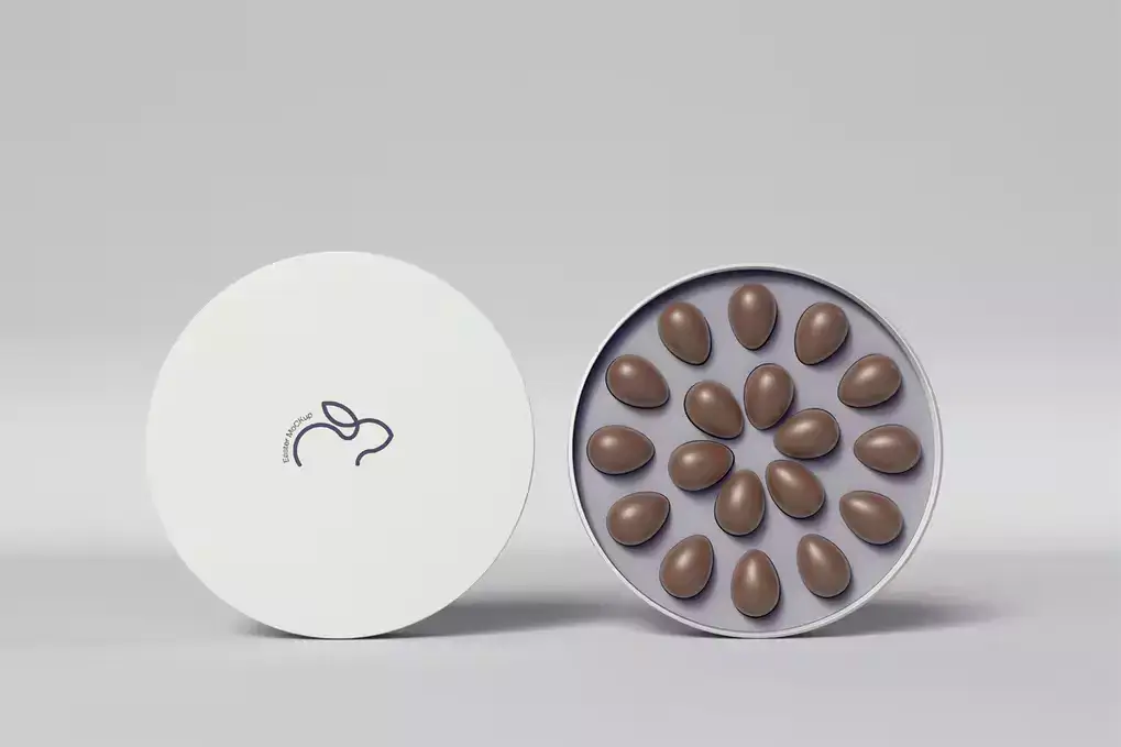 Small Easter Chocolate Eggs In Circle Box Mockup