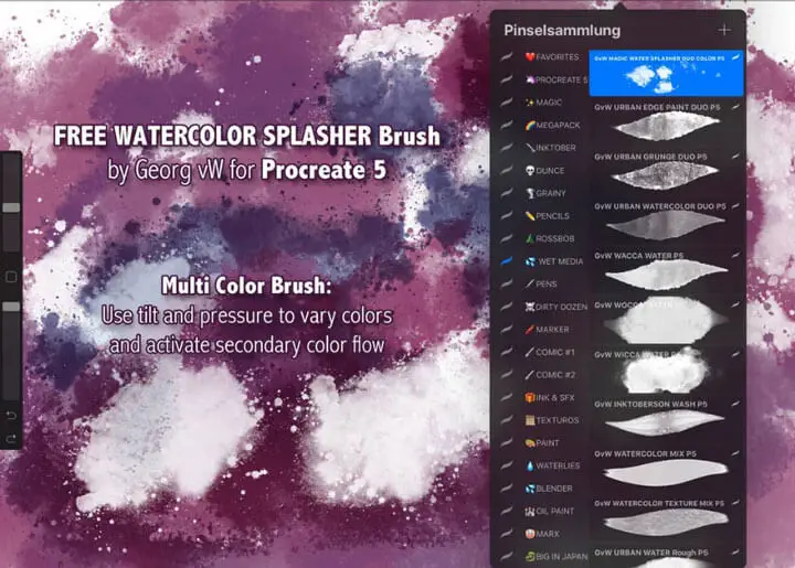 FREE Watercolor Splash & Splatter Dual Brush for Procreate 