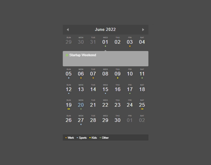 CSS JavaScript Event Calendar Widget