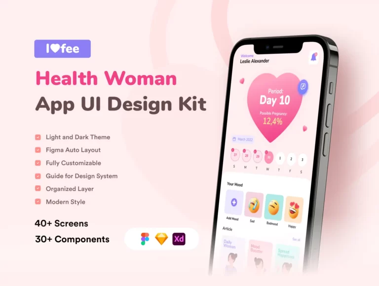 Free Woman Health Adobe XD App UI Design Kit