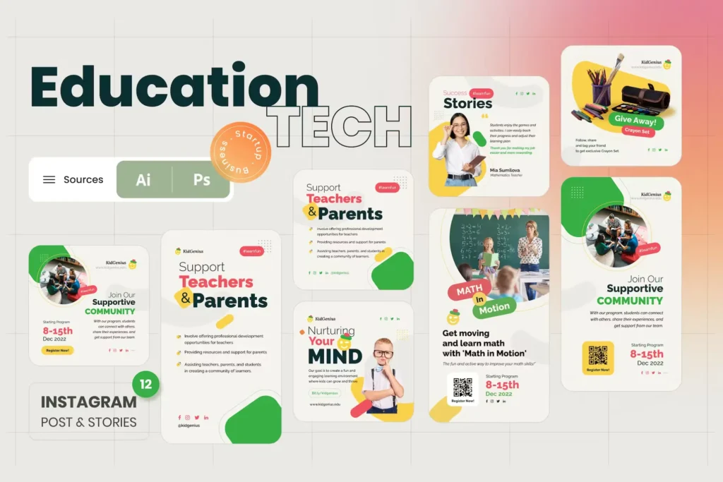 Education Tech Instagram Post & Story Templates