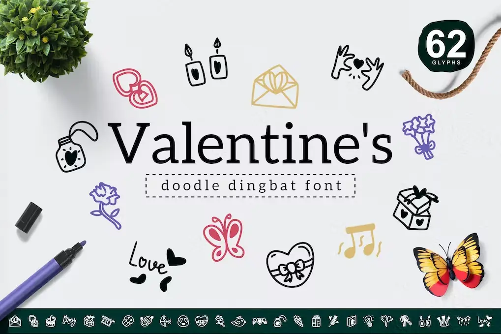 Valentine's Doodle Dingbat Font