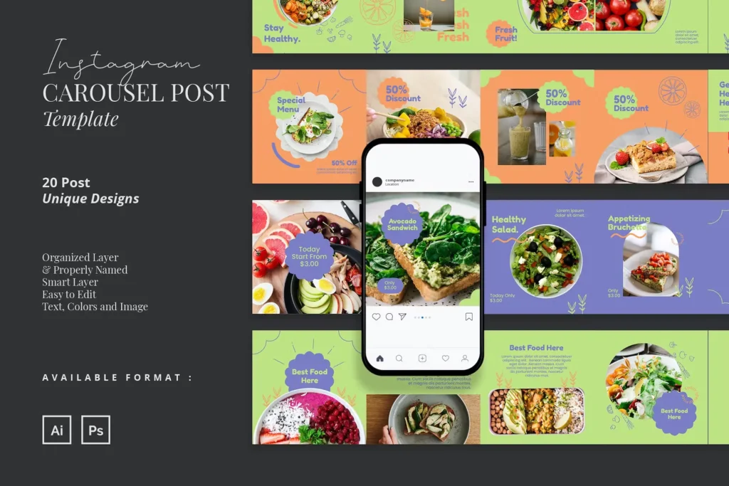 Healthy Food Carousel Instagram Post Template