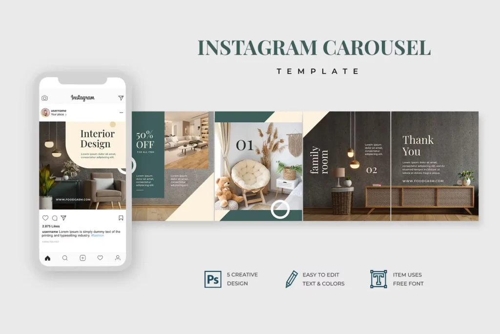 Interior Design Instagram Carousel Post Template