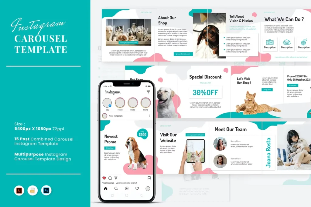 Playful Pets Instagram Carousels Template