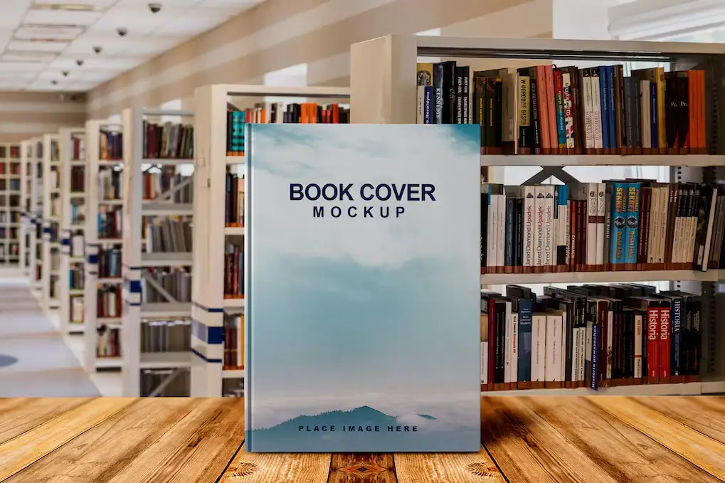 Book Cover Mockup In Library