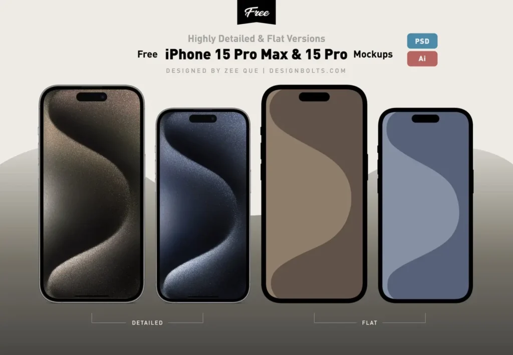 iPhone 15 Pro Max & 15 Pro PSD & Vector Ai Mockups